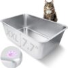 HNeekyr Stainless Steel Cat Litter Box for Adult Cats or Kitty/Kitten 23.6"x15.8"x8" Rust-Proof, High Side, Non Stick, No Smell, Easy to Clean Metal Cat Litter Box