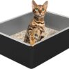 Stainless Steel Cat Litter Box - Metal Medium to Large High Sided Litter Pan Tray, Easy to Clean No Stick No Smell Litter Box Toilet for Indoor Kitty, Kitten (Black, 17.7" x13.8" x6")