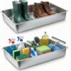 Suclain 2 Pack Stainless Steel Boot Trays for Entryway Under Sink Mat Tray Litter Box for Kitchen Cats Cabin Bathroom Office Storage Decoration, 20 x 14 x 4 in, Non-Slip Rubber Feet(20 x 14 x 4 Inch)